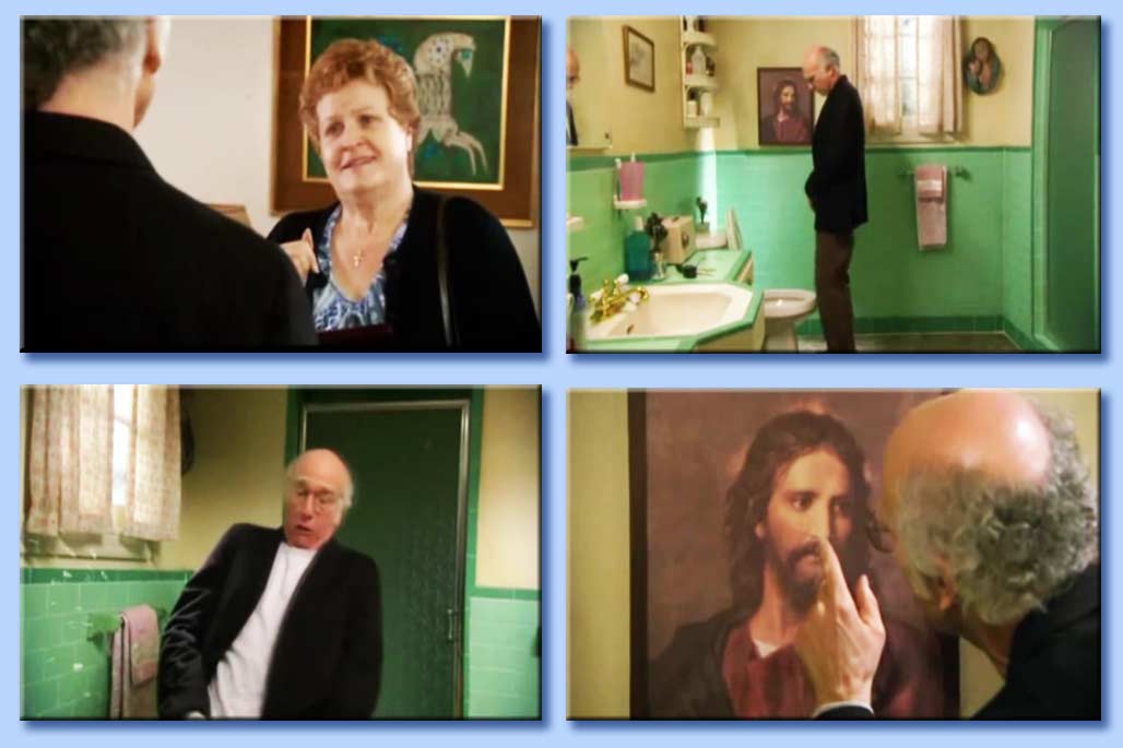 larry david urina sul quadro di cristo