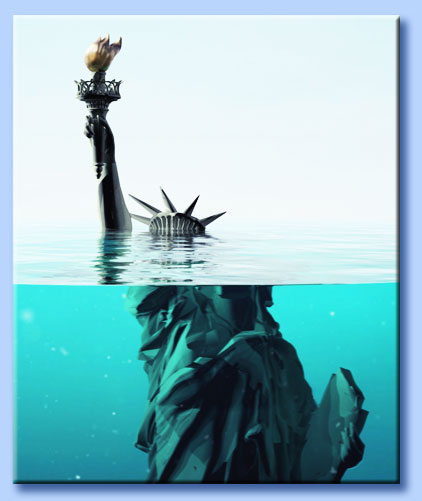 statua delle libertà sommersa dalle acque