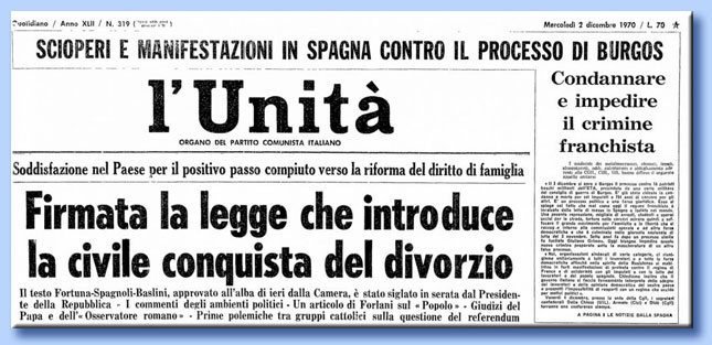 l'unità 2 dicembre 1970 - divorzio